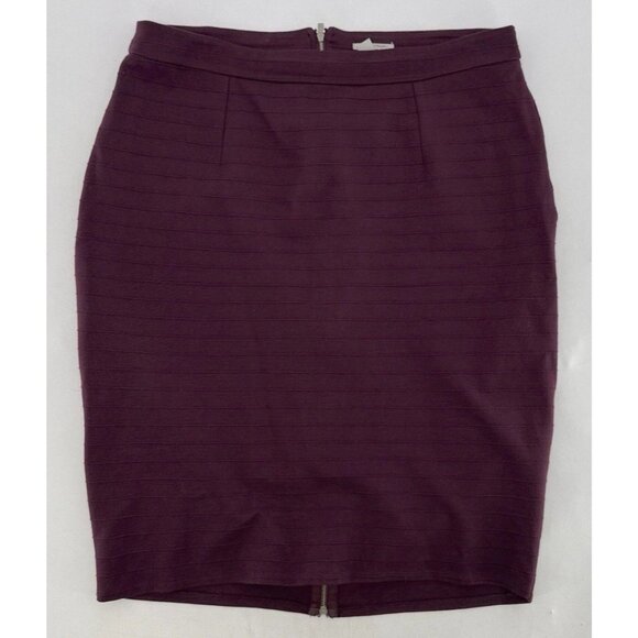 HALOGEN Burgundy Ribbed Exposed Zipper Pencil Skirt‎ Size 12 Career Preppy - Picture 1 of 9